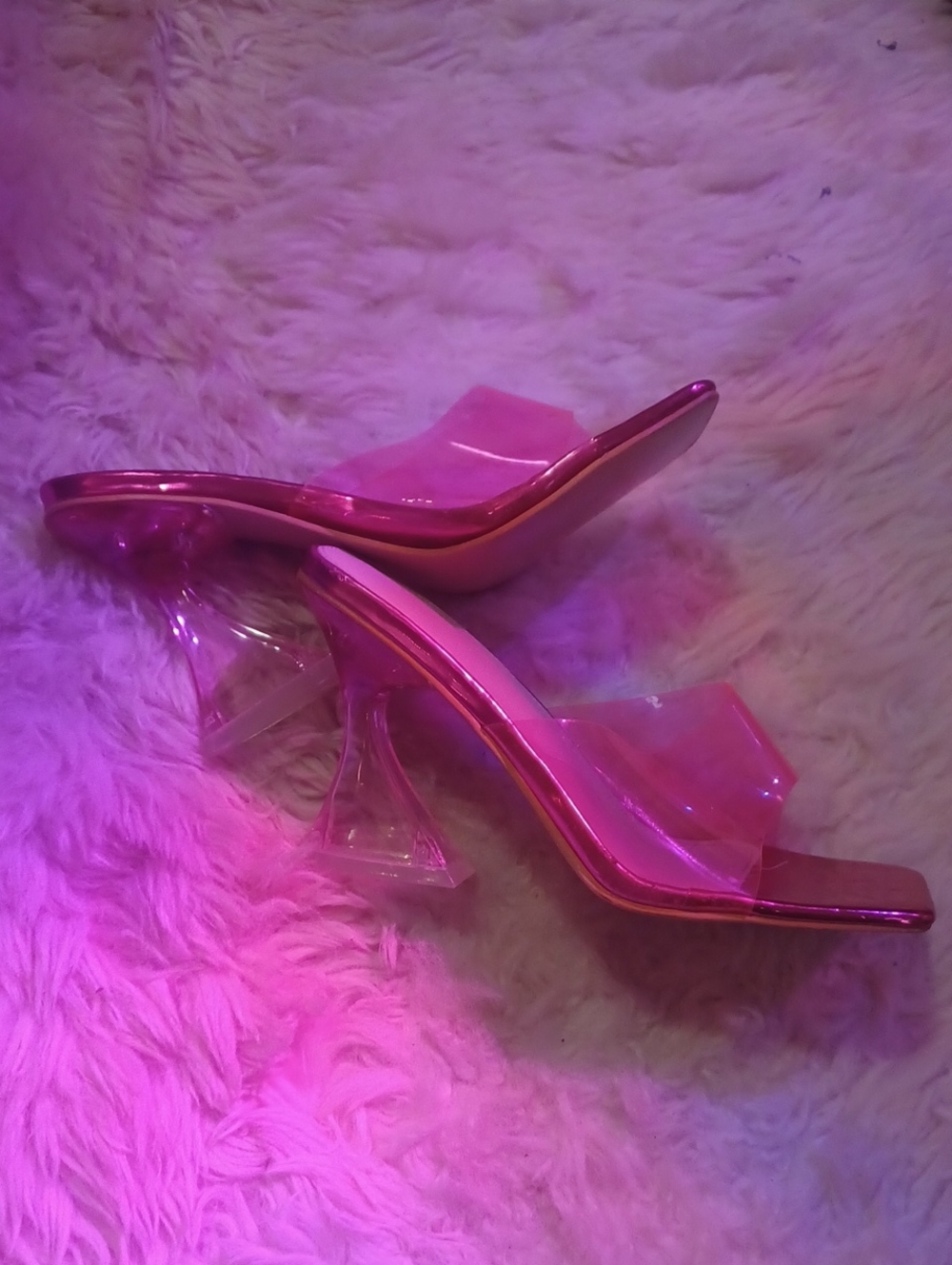 Metallic Hot Pinvk Jelly Clear Strap& Heel Mules 40/9